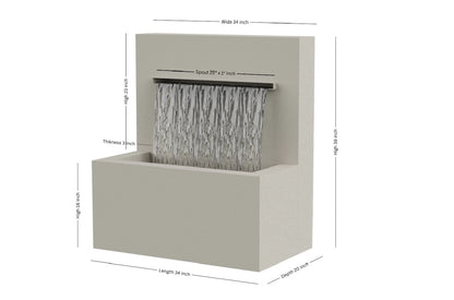 Cream 34-inch trough vertical wall fountain dimension 34" W x 39" H x 20" D