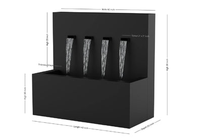 Black 42-inch 4-spout vertical wall fountain dimension 42" W x 39" H x 20" D