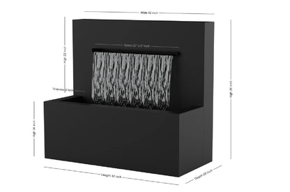 Black 42-inch trough vertical wall fountain dimension 42" W x 39" H x 20" D