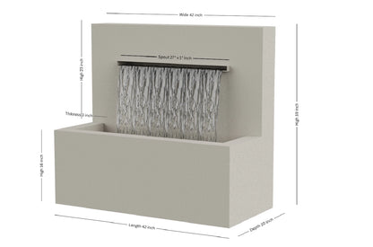 Cream 42-inch trough vertical wall fountain dimension 42" W x 39" H x 20" D