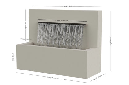 Cream 50-inch trough vertical wall fountain dimension 50" W x 39" H x 20" D