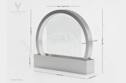 Valyrian Designs patent-pending black half circle rain curtain fountain dimension diagram
