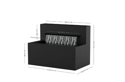 Black 34-inch trough horizontal wall fountain dimension 34" W x 25" H x 20" D