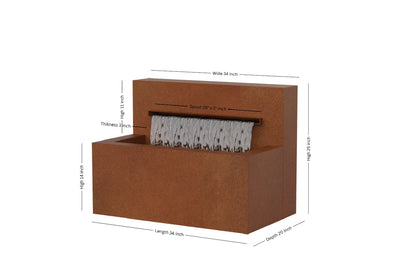 Corten 34-inch trough horizontal wall fountain dimension 34" W x 25" H x 20" 