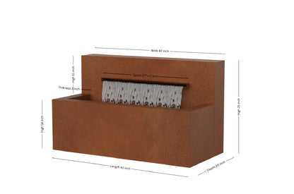 Corten 42-inch trough horizontal wall fountain dimension 42" W x 25" H x 20" D