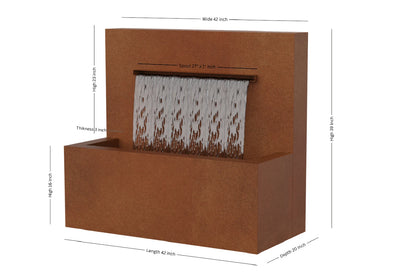Corten 42-inch trough vertical wall fountain dimension 42" W x 39" H x 20" D